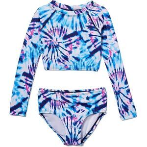 Kanu Surf Girl's 14/16 Blue Long Sleeve Rashguard Two Piece Set Swimwear E6-4